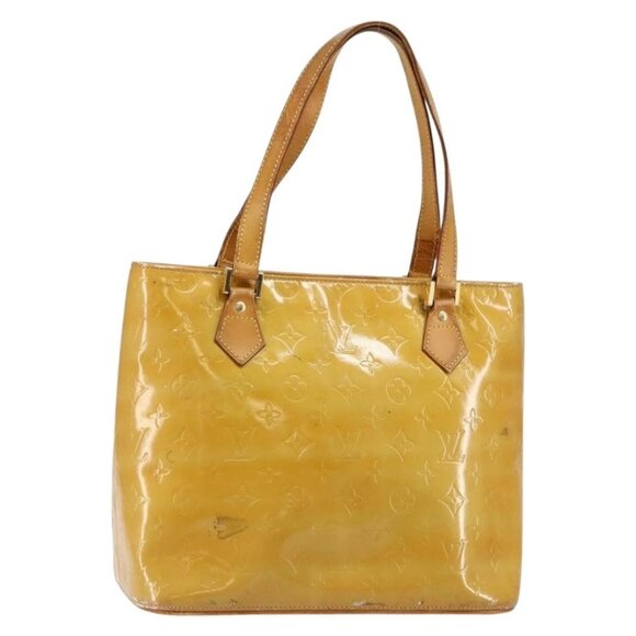 LOUIS VUITTON Monogram Vernis Houston Hand Bag Beige M91004 LV Auth BA6986